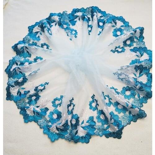 Hot!!1 Meter/lot High End 20cm Blue Green Embroid Lace Trim Exquisite Flower Pattern Lace Fabric DIY Accessories