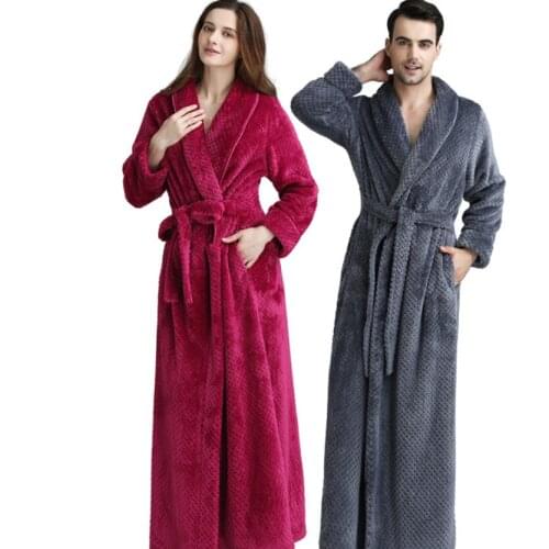 Lover Thick Warm Winter Bathrobe Men Soft as Silk Extra Long Kimono Bath Robe home Dressing Gown sleepwear for Men Flannel Robes
