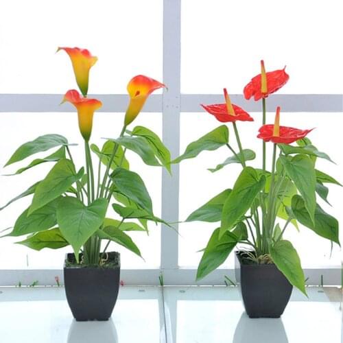 Artificial Anthurium Green Red Plastic Fake Plants Home Garden Living Room Bedroom Decoration Artificial Plants