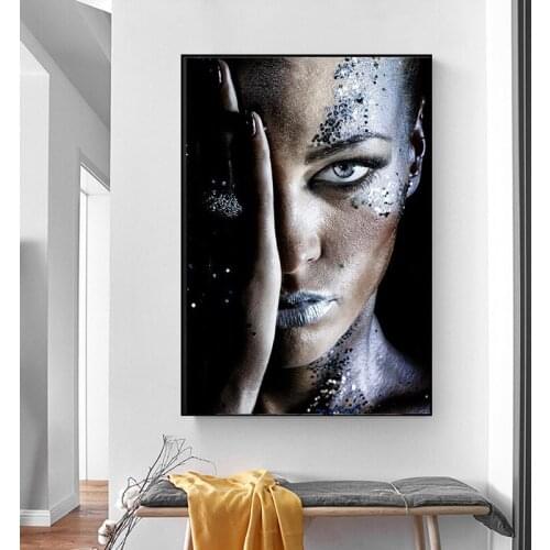 African Black Woman Makeup Woman Art Cover Face Canvas Paintings Wall Art Posters and Prints Wall Art Pictures Home Decoration