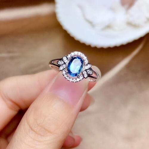 Natural blue topaz stone Ring Natural gemstone Ring S925 sterling silver trendy Leaf branches womens party gift fine Jewelry