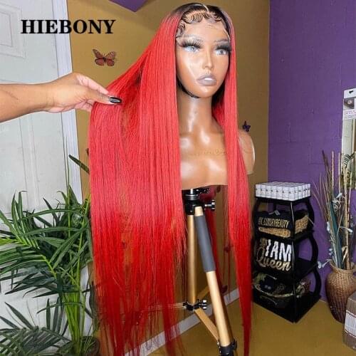 Ombre Red Straight Lace Front Human Hair Wigs with Baby Hair Brazilian Real 13x6 Lace Front Wigs Bleached Knots for Black Women