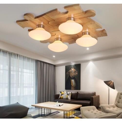 Creative simple Nordic log Ceiling Light Childrens room puzzle wood fashion bedroom ceiling lamp Japanese DIY ceiling mount led