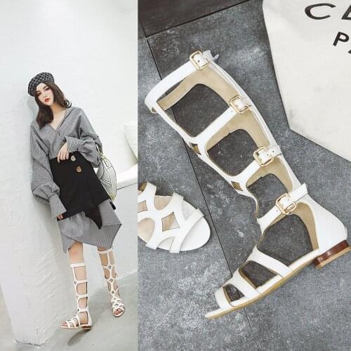 Summer Women Shoes 2021 sandals women Cover Heel flat fashion shoes open toe Knee-length zapatos de mujer big size 34-46