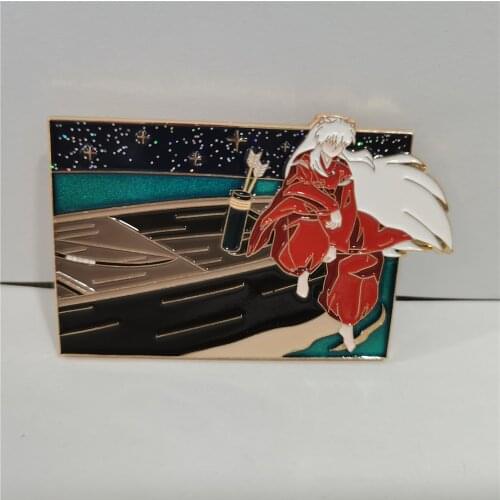 Cosmile Inuyasha Sesshoumaru Kikyo Boat Logo Metal Badge Rotate Brooch Pins Button Bag Decorate Cosplay Gift Limited