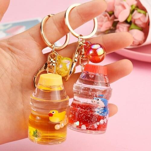 Mini Floating Underwater Animal Acrylic Keychain Colorful Leather Rope Quicksand Key Chains for Women Couple Car Bag Keyrings