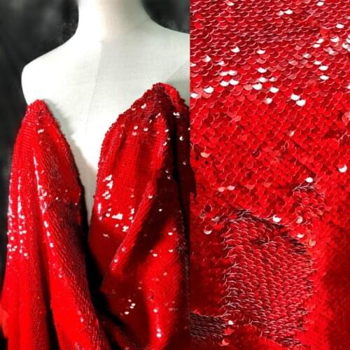 Fashion red sequin designer lace fabric for wedding dress party clothes high quality diy sewing sequin lace fabric 0.5X1.3M