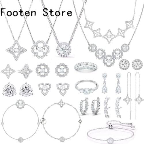 SWA Fashion Jewelry High Quality Simple Crystal Geometry Classic Women Necklace Earring Bracelet Set Series Best Gifts For Women