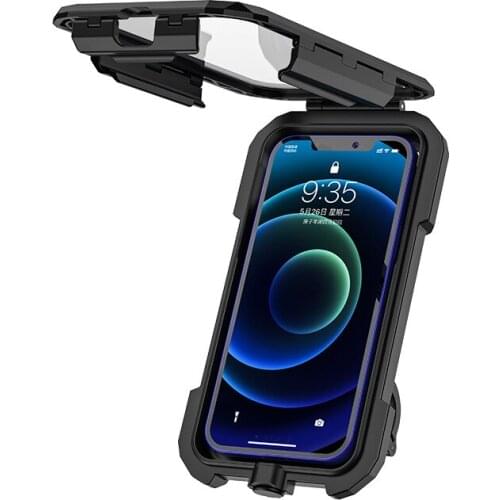 Motorcycle Phone Mount Holder Waterproof Phone Holder with TPU Touch Screen Detachable Handlebar Mount Rearview Mirror