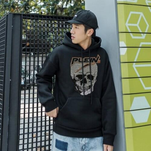 2020 New Arrival Skulls Shining Crystals Diamond Hoodies Long Sleeve Casual Men Cotton Pullovers Autumn Winter Tops
