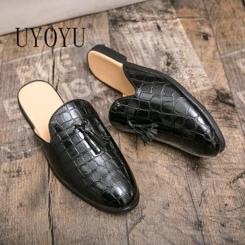 Mules Black Patent Leather crocodile Men Half Shoes For Man Fashion Designer Shoes Mens Luxury Zapatillas Hombre Casual Slip On