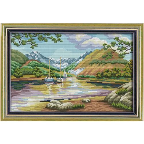 Landscape of lakes and hills cross stitch kit count print canvas hand sew cross-stitching embroidery DIY handmade needlework
