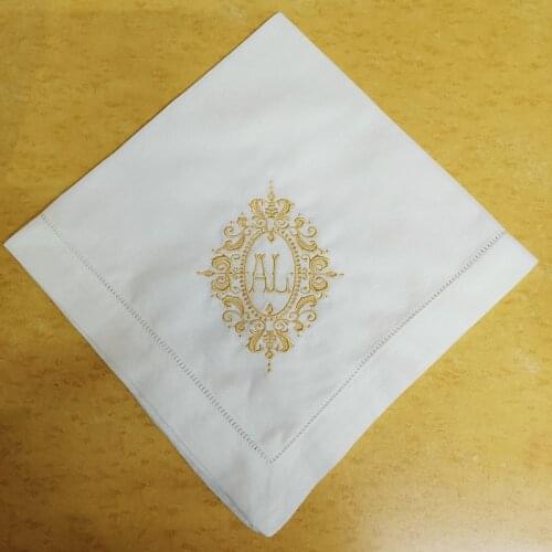 Set of 12 Fashion Monogrammed Dinner Napkins Hemstitch Linen Table Napkin 20"x20"Ladder Embroidered Initial GA Together