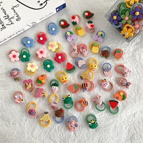 10PCS/Set Girls Rubber Band Elastic Hair bands Rainbow Cartoon Character Fruits Flower Headwear Girl Cute Sweet Hair Accessories