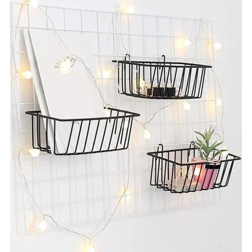 2 Pack Wall Grid Panel Hanging Wire Basket Grid Wall Storage Basket Wall Mount Baskets Display Shelves for Kitchen Home