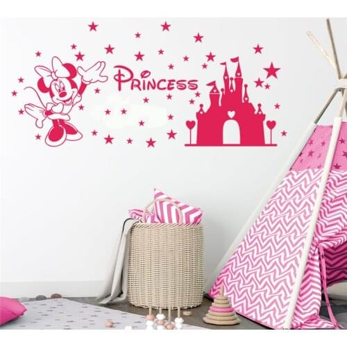 Disney Castle Minnie Mouse Wall Stickers For Kids Room Baby Bedroom Accessories Home Decor Cartoon Wall Decals Vinyl Wallpaper