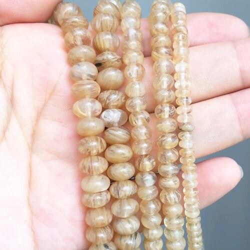 Natural Stone Gold Hair Rutilated Quartz Round Rondelle Loose Round Beads For Jewelry DIY Making Bracelet Accessories 15