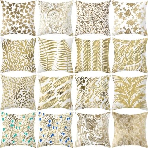 Gold Bronzing Simple Cushion Cover Nordic Geometric Gold Stamping Pillowcase Sofa Car Bed Livingroom Decor Throw Pillows