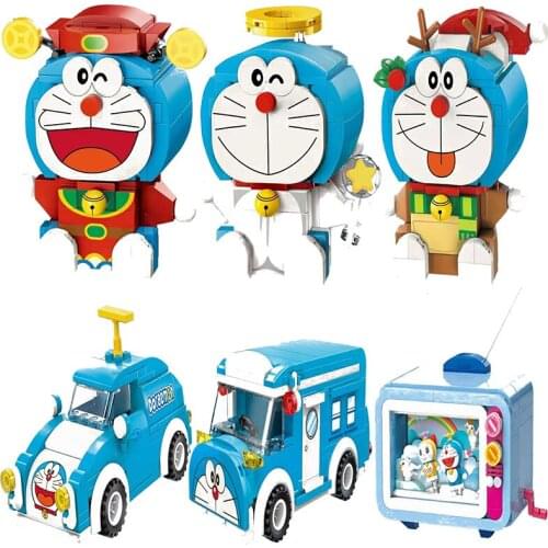 2021 new classic anime Doraemon DIY model beetle bus car set building block assembly toy childrens birthday gift boy girl