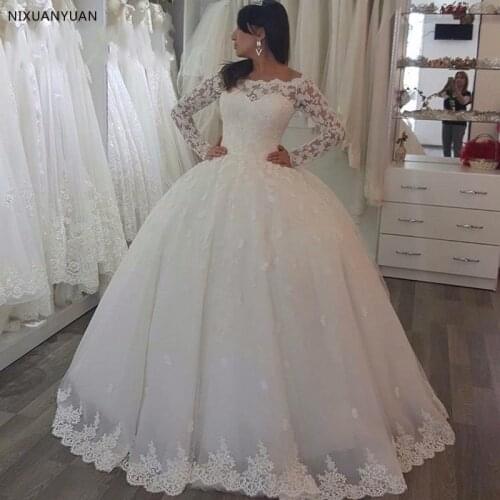 New Lace Sleeves Ball Gown Wedding Dress 2021 with Appliques Bodice Buttons Back Tulle Bridal Gowns Plus Size Vestidos De Noiva