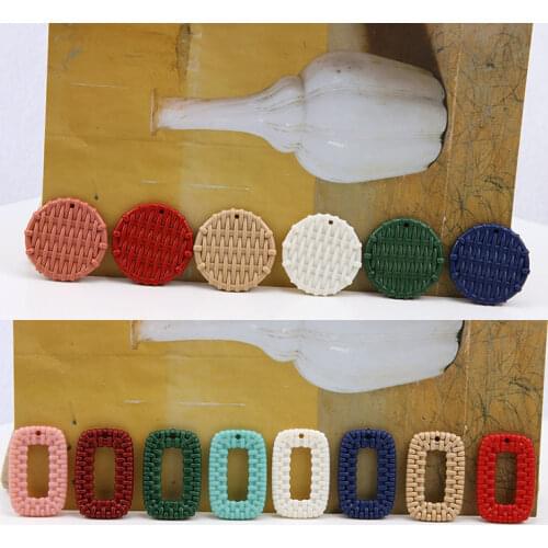New style 50pcs/lot color print Imitation woven rattan geometry rounds/rectangle resin beads diy jewelry earring accessory