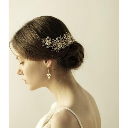 Romantic Sweetheart Bridal Headdress Alloy Pearls Crystal Rhinestone Headband with Ribbon for Wedding Perform Travel O855