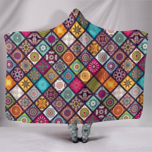 Diamond Mandala 3d printed Hooded Blanket Adult colorful child Sherpa Fleece Wearable Blanket Microfiber Bedding