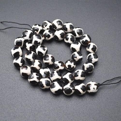 Wholesale Tibetan Style Football Veins Faceted Black Agate DZI Round Loose Beads 6mm 8mm 10mm 12mm DIY Gemstone Beads