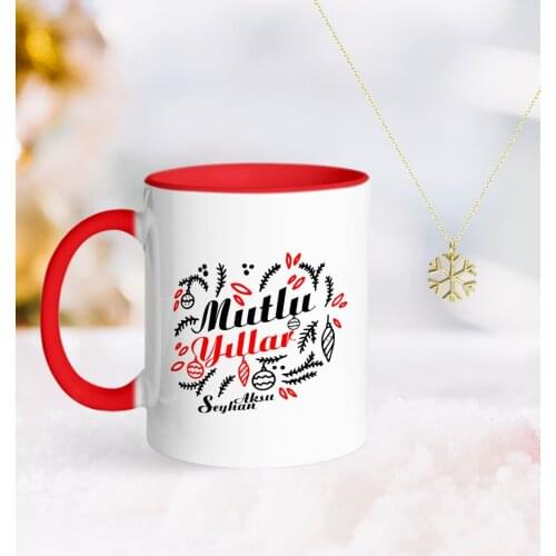 Personalized Christmas Happy Birthday Red Mug and Snow Them Kolye-4