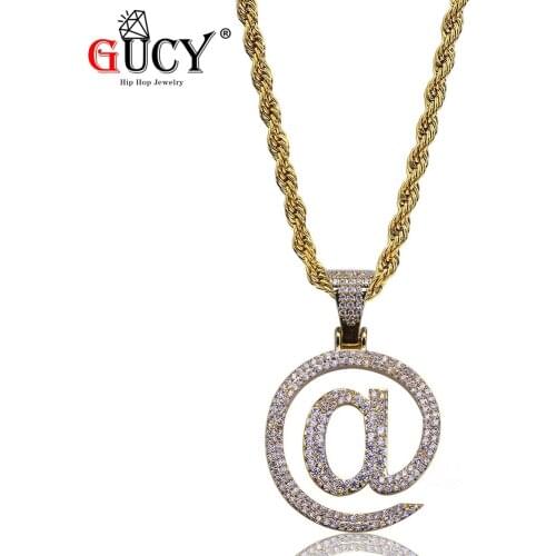 GUCY Hip Hop Pendant Necklace Gold/Silver Color Iced Out Micro Pave CZ Stones @ Sign Pendants Necklaces With 24" Rope Chain Gift