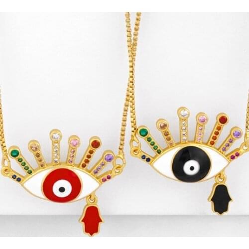 Evil eye multicolor micro pave cz zircon cubic zirconia necklace copper Clavicle Snake Chain Choker Pendant bvhh5