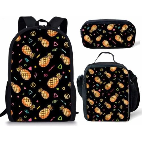 School Bags Teenager Girls Satchel Pineapple Printing Travel Backpack kids Backpack 3pcs/Set Schoolbag sac infantil