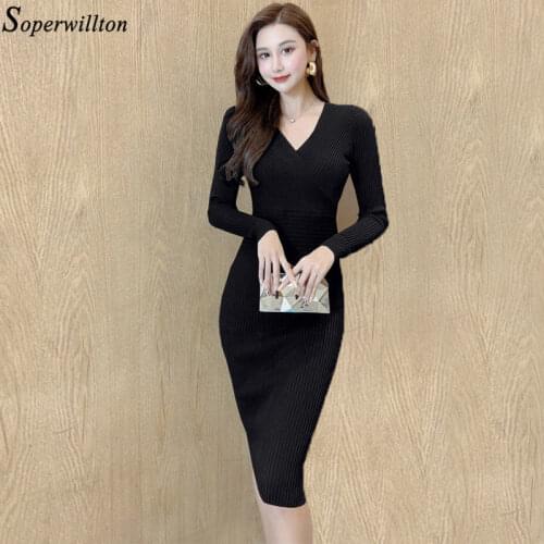 Модные вязаные платья Soperwillton China At AliExpress