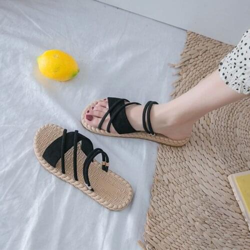 Dropshipping Women Flat Slippers Summer Shoes Crossing Narrow Band Slip On Non Bottom Flock Casual Slides Fashion Female Slipper