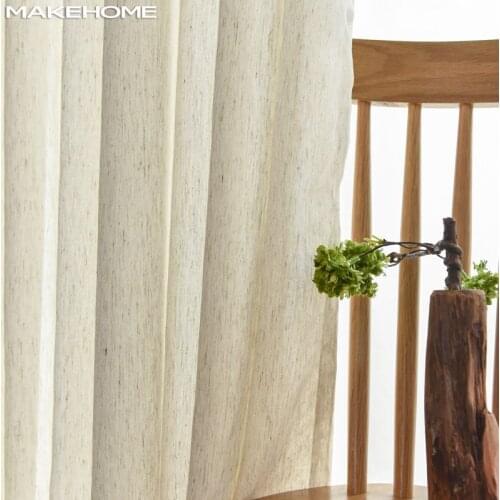 MAKEHOME Beige linen tulle curtains for living room Kitchen Classical Solid color Curtains Drape Panel Sheer Bedroom Voile Tulle
