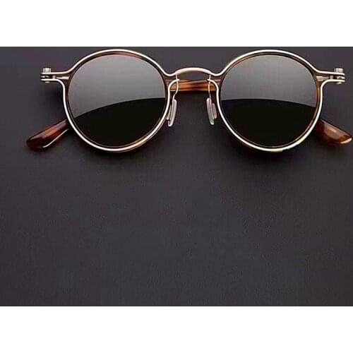 Vintage Small Round Titanium+Acetate Sunglasses Unique Hollow Inlay Design Polarized Lens Original Quality Women Man Eyeglasses