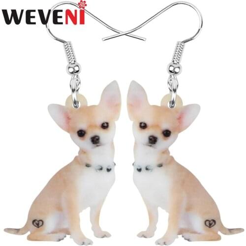 WEVENI Acrylic Chihuahua Dog Earrings Animal Drop Dangle Jewelry For Women Girls Teens Kids Trendy Charm Hot Sale Gift Accessory