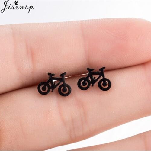 Jisensp Tiny Stainless Steel Bicycle Earrings for Women Female Fashion Jewelry Mini Bike Stud Earrings Aretes Pendientes Mujer