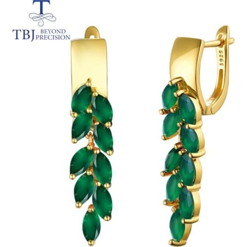 TBJ,natural green agate clasp drop Earrings 925 Sterling Silver Fashion fine Jewelry For girls Black Friday or Christmas gift