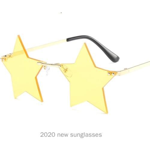 Fashion Star Shaped Sunglasses Women Personality Rimless Sun Glasses Alloy Frame Eyewear Ladies Stylish Clear Lens Glasses NX