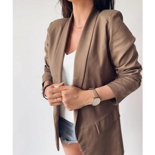 80% Hot Sell Women Solid Color Lapel Long Sleeve Blazer Pockets Slim Cardigan Suit Jacket