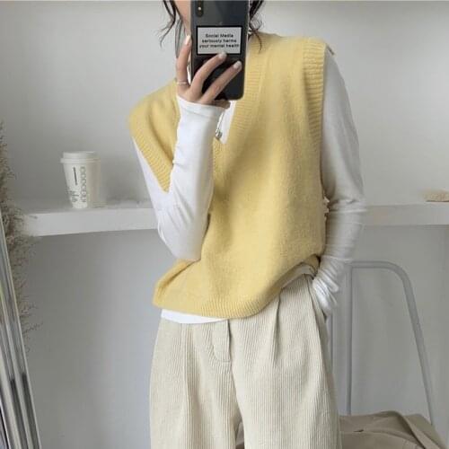V-neck Knitted Vest Women 2021 Autumn Loose Pullover Women Preppy Style Sweater Sleeveless Vest Sweater Winter Clothing 15994