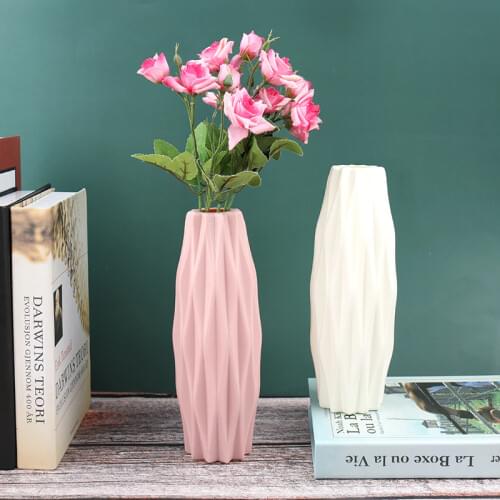 1pc Flower Vase Decoration Home Plastic Vase White Imitation Ceramic Flower Pot
