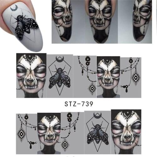 25pcs/lot Black Skull Nail Wraps Water Decals Red Sliders Halloween Eyes Clown Zombie Decoration Manicure Tools Tattoo