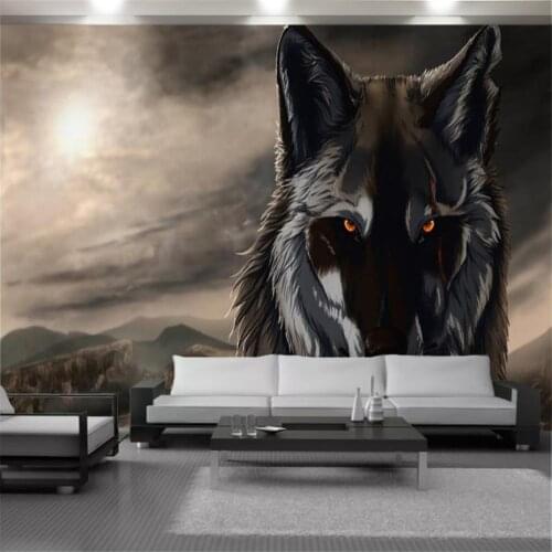 3d Animal Wallcovering Wallpaper Ferocious Wolf in the Night Modern Home Decor Living Room Bedroom Painting Mural Wallpapers