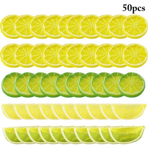 50PCS Artificial Fruits Faux Lemon Slice Simulation Lemon Block Lifelike Fake Fruits Decorative Photography Prop Home Decor