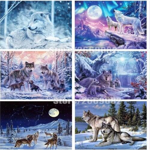 5D DIY Diamond Painting Wolf Full Square Drill Picture Of Rhinestones Winter Diamond Embroidery Full Kits Home Decortion TT1925