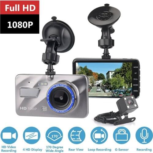 Car DVR 4.0 Touch Screen 1080P Full HD Dual Lens Rear View DashCam Video Recorder Vehicle Camera Monitor Auto Detector Registrar