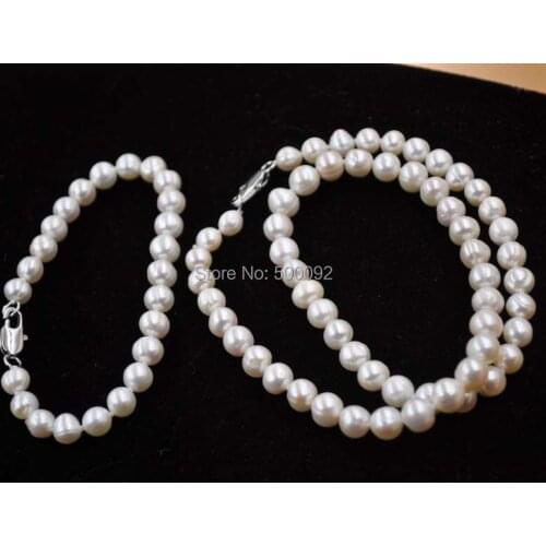 Free shipping 7-8mm freshwater pearl necklace bracelet sets