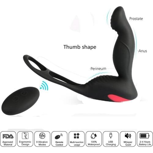 Wireless Remote Anal Dildo Vibrator Prostate Massage Butt Plug 9 Vibrating Scrotum Ring Masturbator Adult Sex Toys for Men Gay